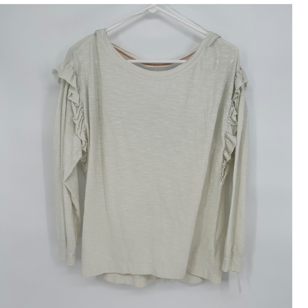 PILCRO Womens Cream Long Sleeve‎ Ruffle Sleeve V Neck Casual Top Size S